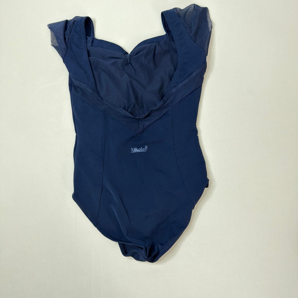 Nikolay Effie Black Mesh Cap Sleeve Leotard 9-10Y Sweetheart Pinch Front EUC - Picture 2 of 8